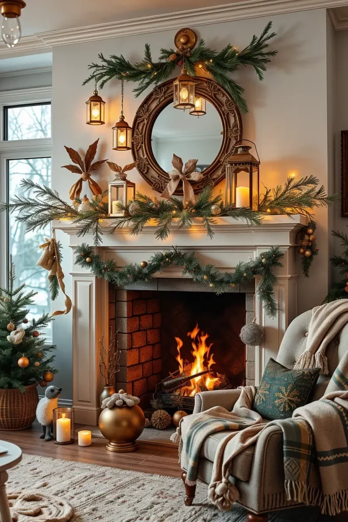 Festive Hanging Lanterns for a Christmas Fireplace - photo 2