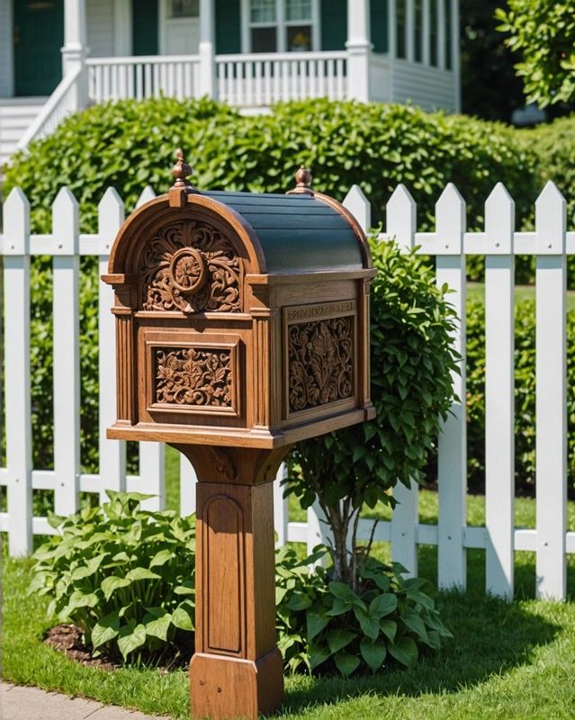 Wooden Mailbox with Carved Details