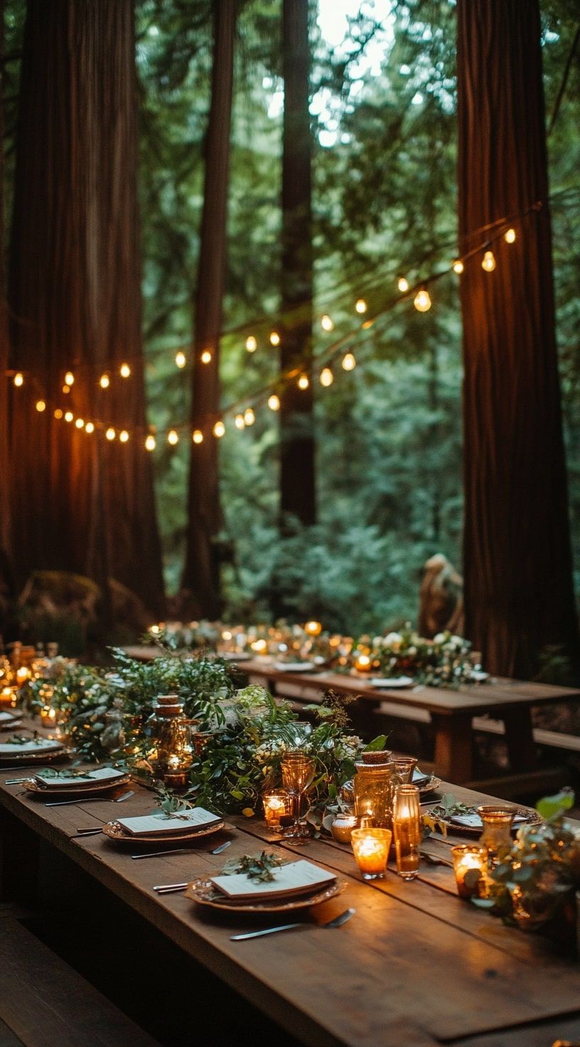 1. Cozy String Lights and Candlelit Tables