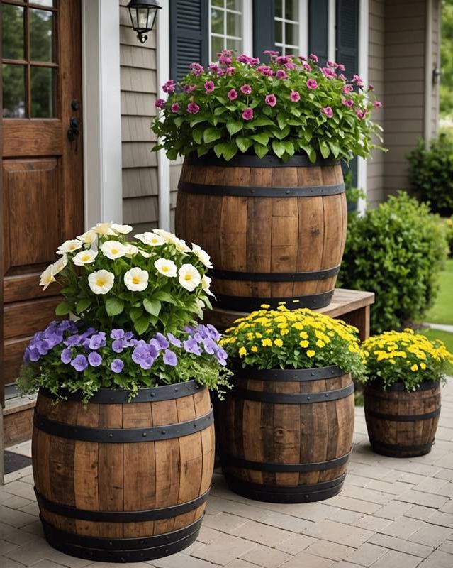 Wooden Barrel Planter Ideas