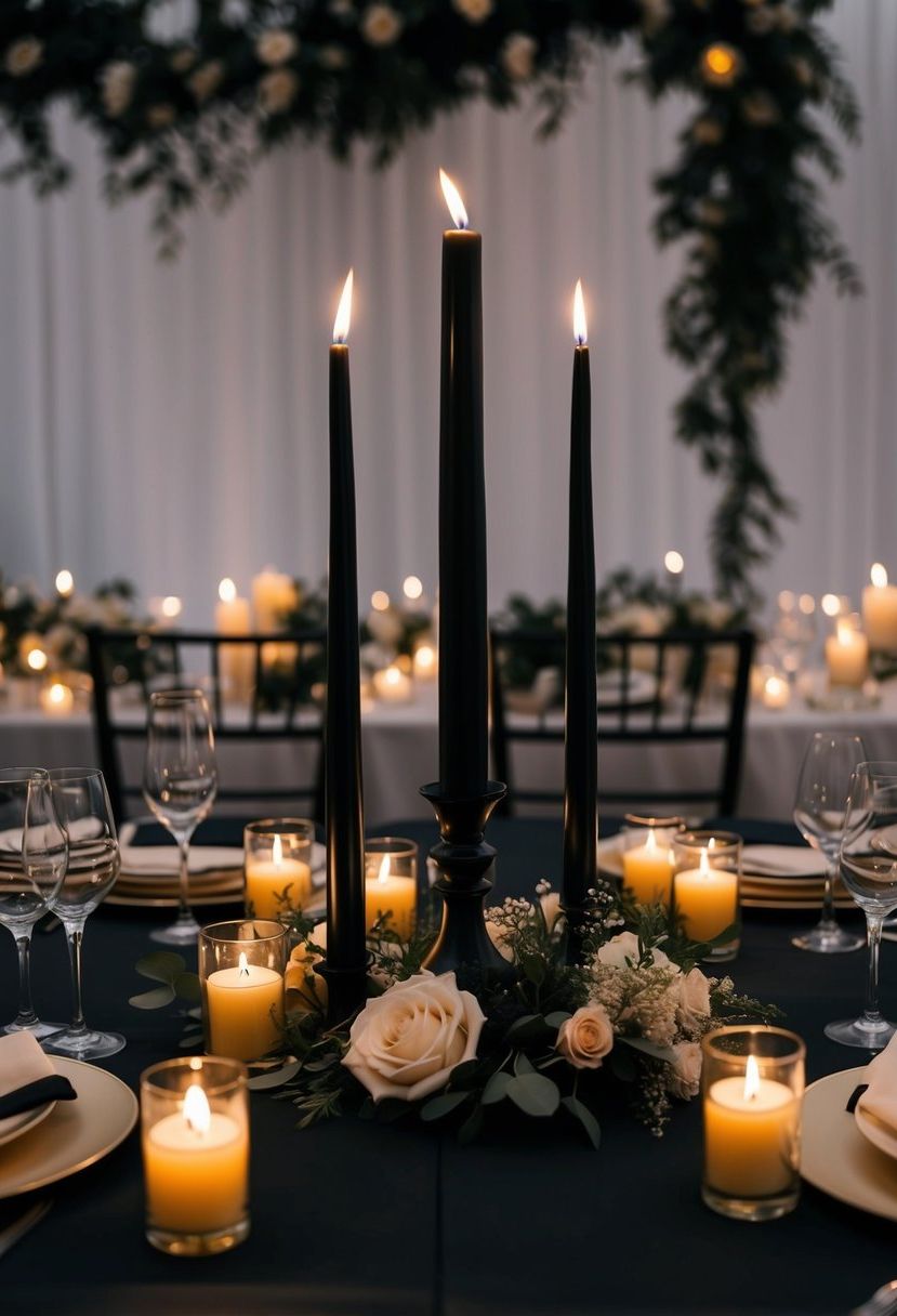 3) Black Taper Candle Centerpieces