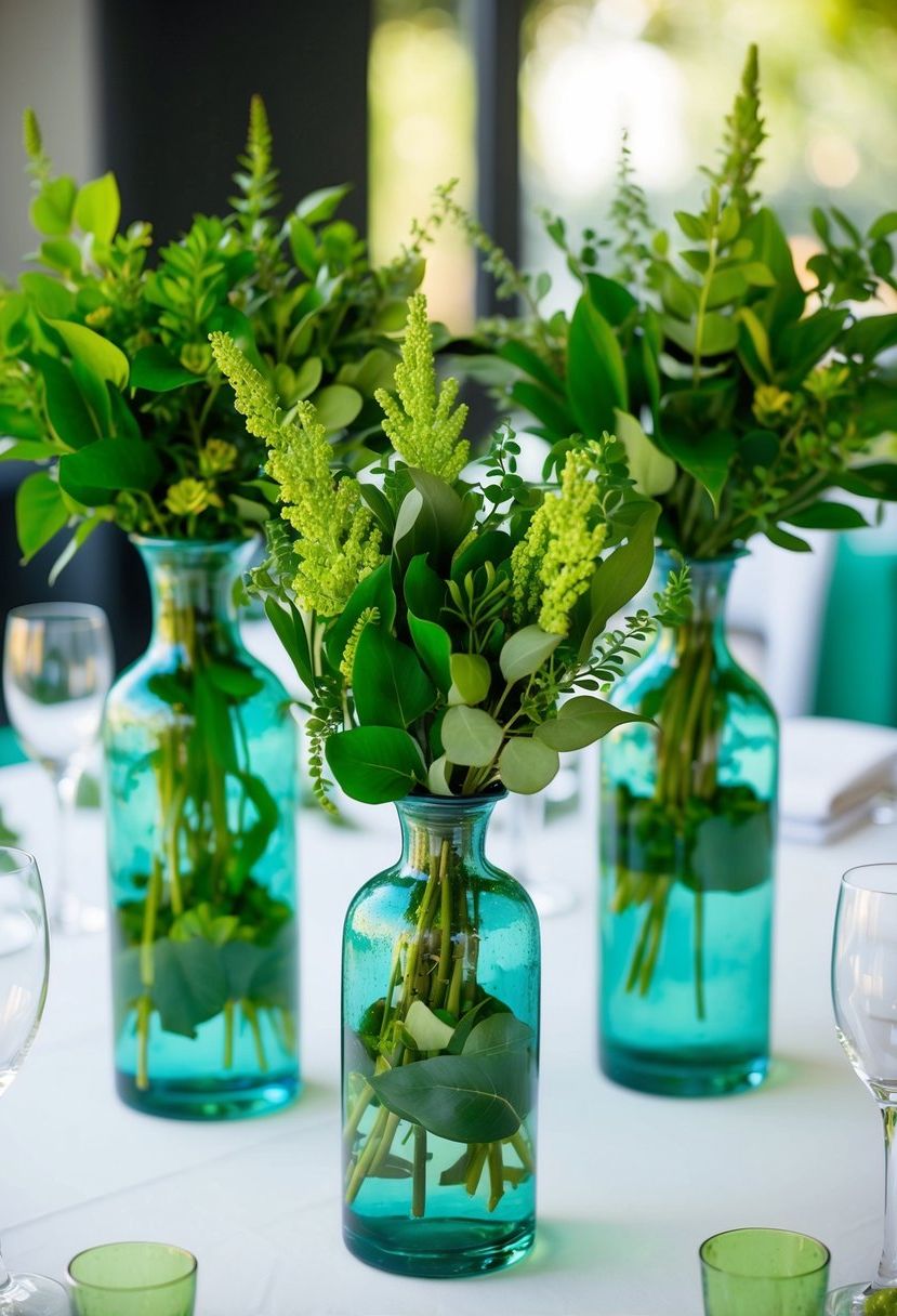 5) Recycled Glass Vases with Greenery