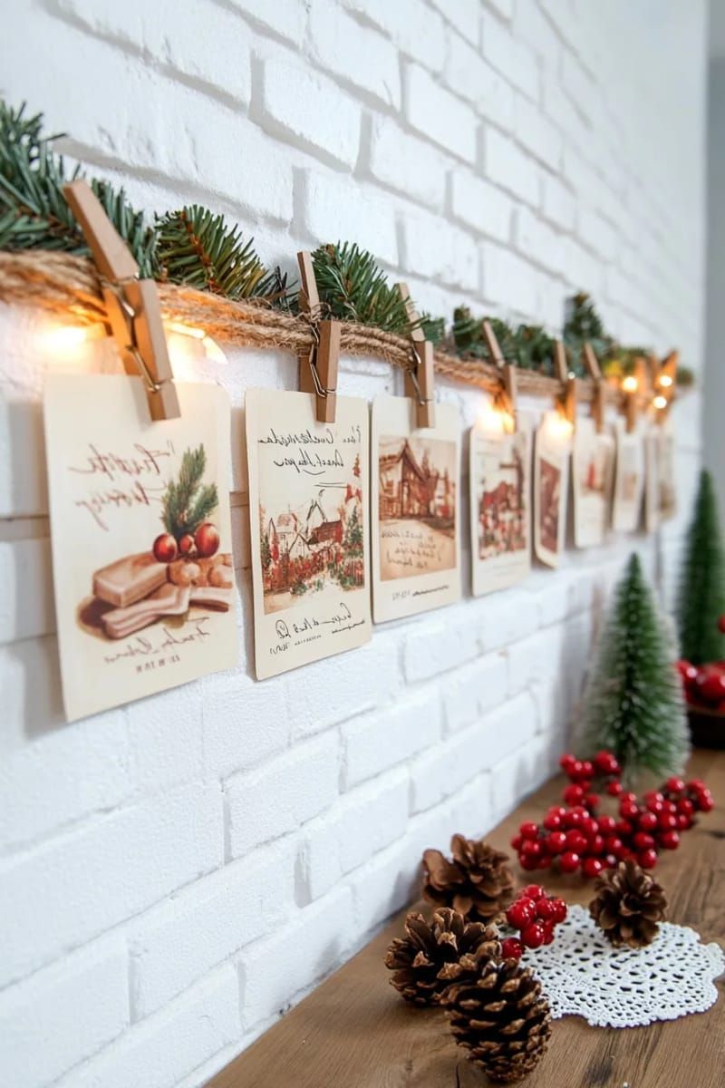 26. Old-Fashioned Postcards on a Twine Display