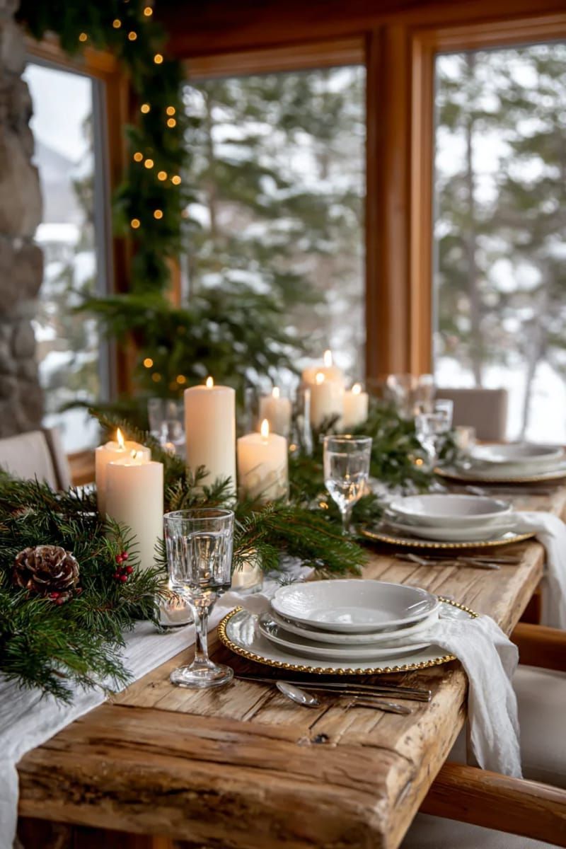 5. Pine Branch Centerpiece With Candlelight
