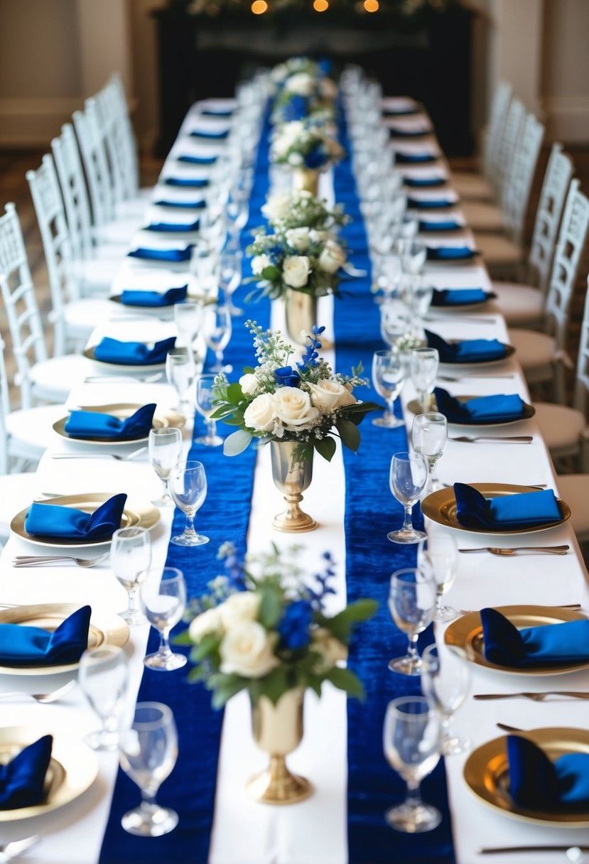 10) Rich blue velvet table runners