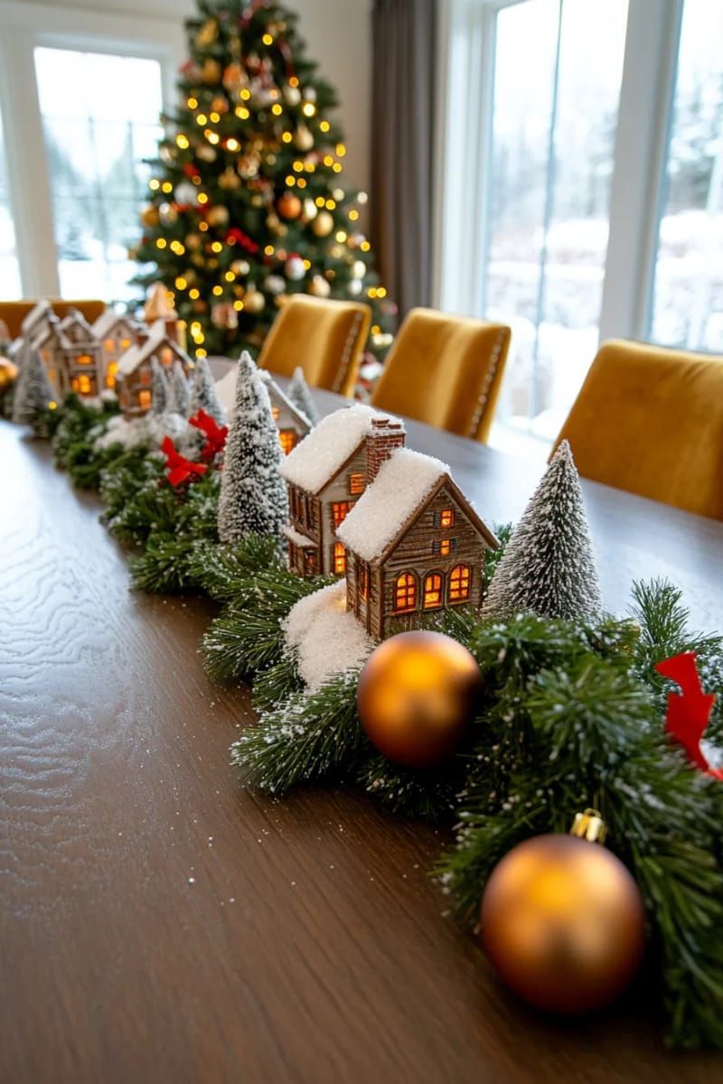 17. Miniature Christmas Village With Lit-Up Houses