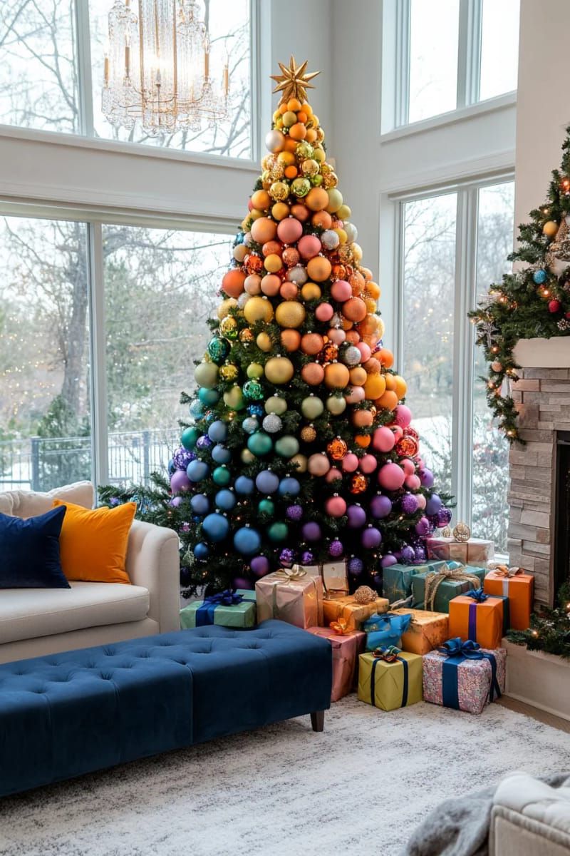 1. Ombre Rainbow Tree With Fading Ornaments and Matching Gifts