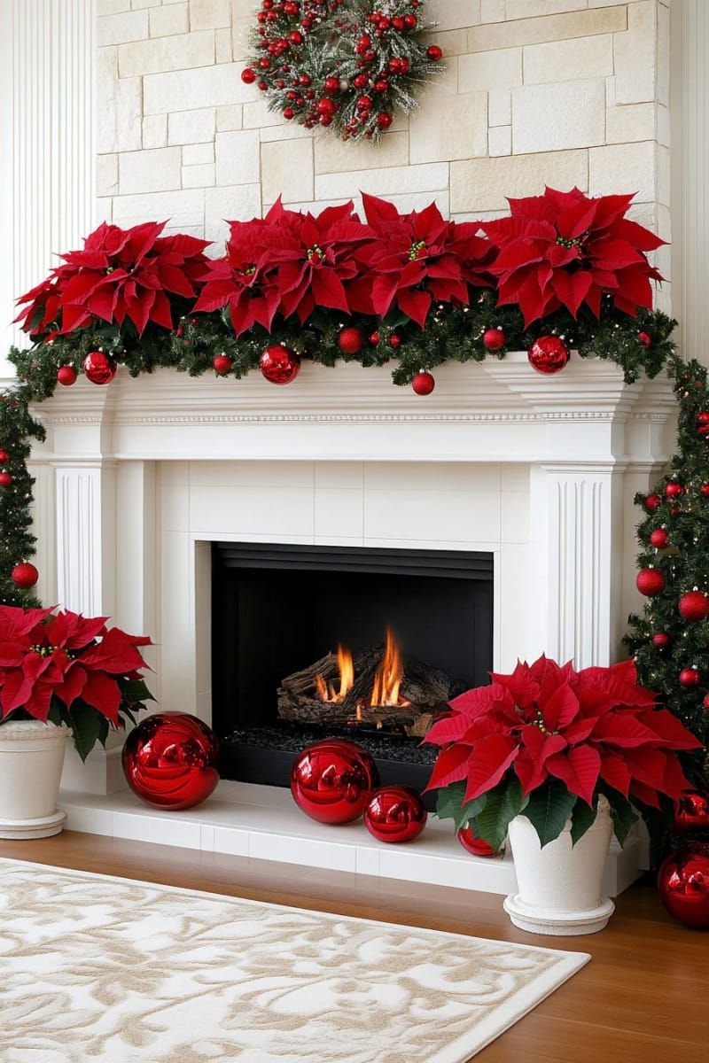 19. Bold red poinsettia clusters on the mantel - photo 2