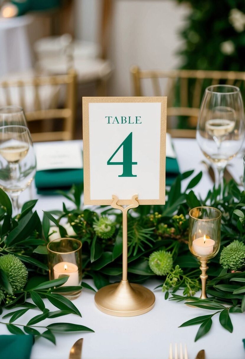 7) Emerald and Gold Table Number Holders