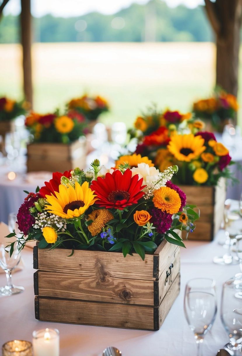 6) Rustic Wooden Box Centerpieces