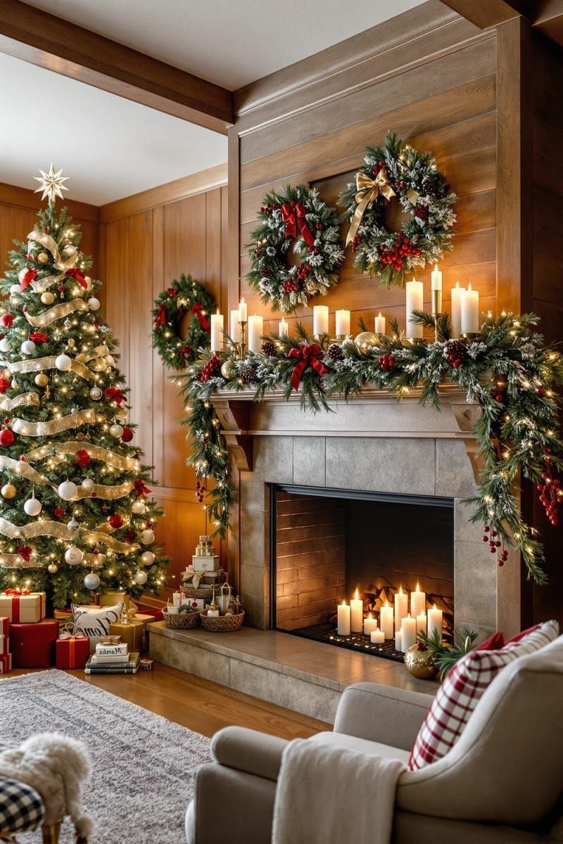 9. Rustic mantel with brass candlesticks and pillars - photo 4