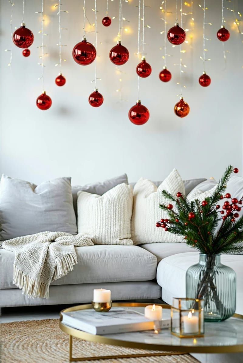 5. Hanging ornaments over the couch on clear thread - photo 2