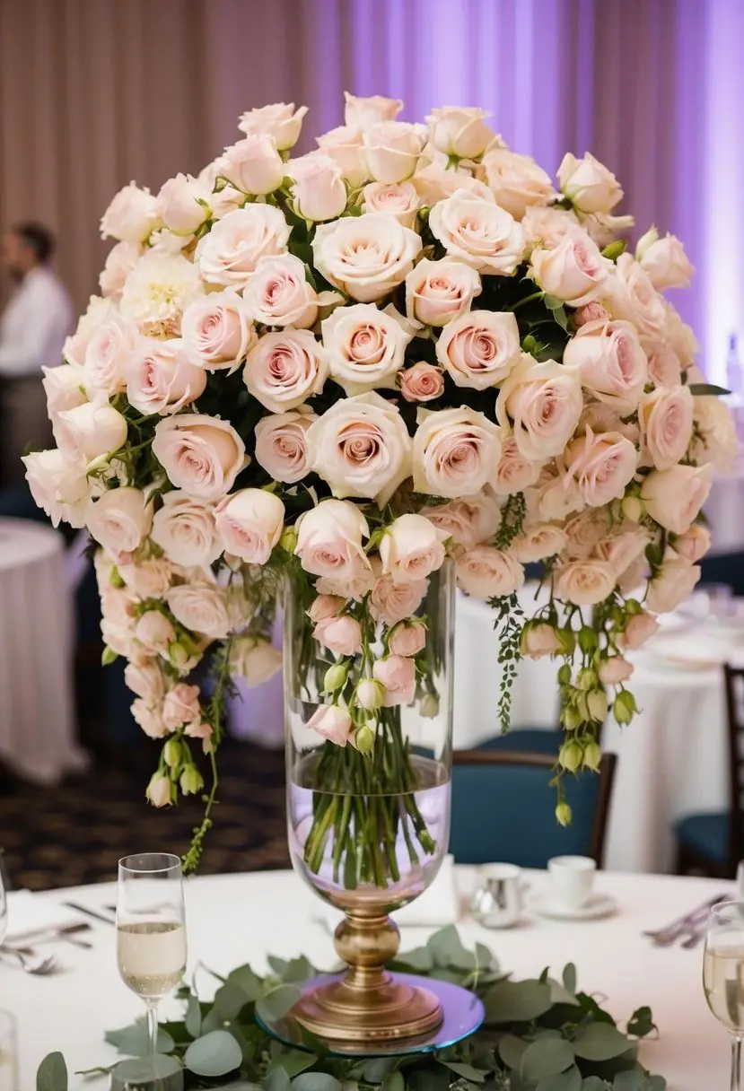 5) Cascading Pastel Rose Centerpieces