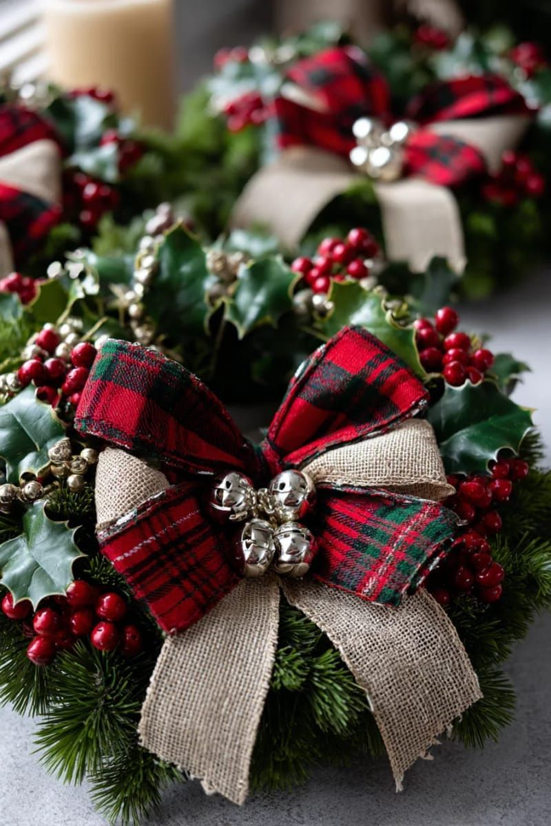 10. Burlap and Plaid Bows with Jingle Bells - photo 2