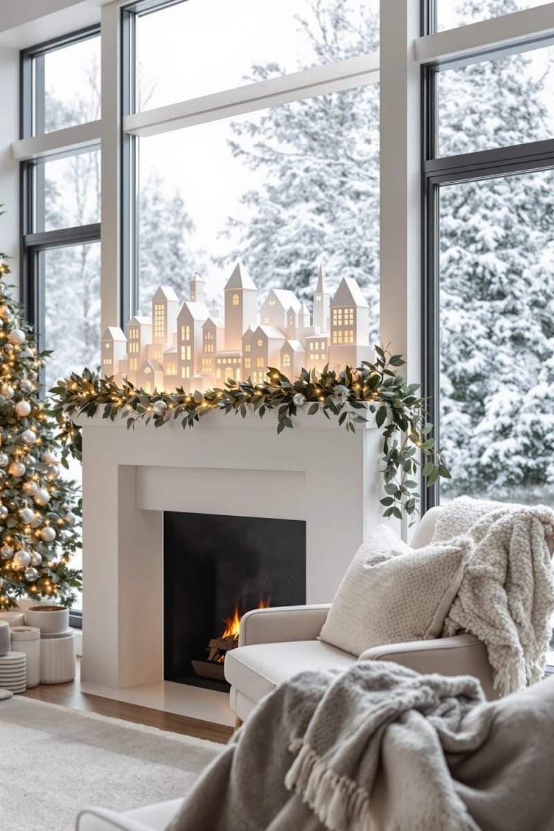 1. Frosted Glass Village With LED Lights