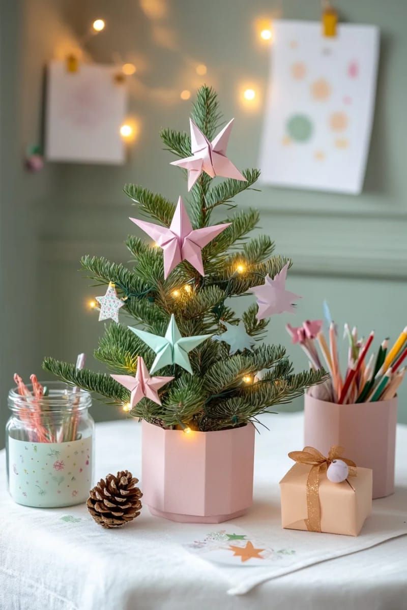 10. Tabletop tree with pastel origami cranes and stars - photo 2
