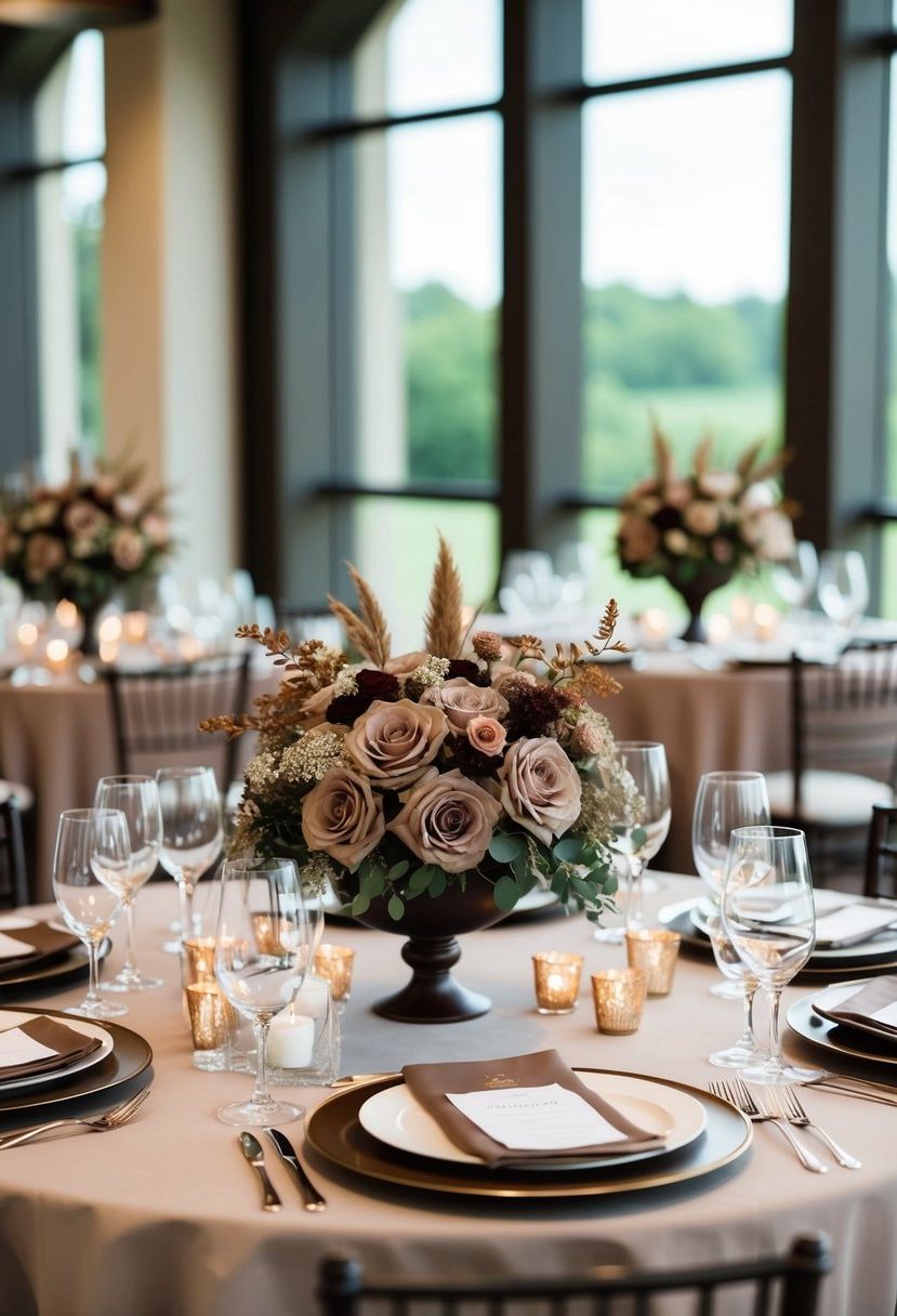 3) Taupe Florals With Brown Accents