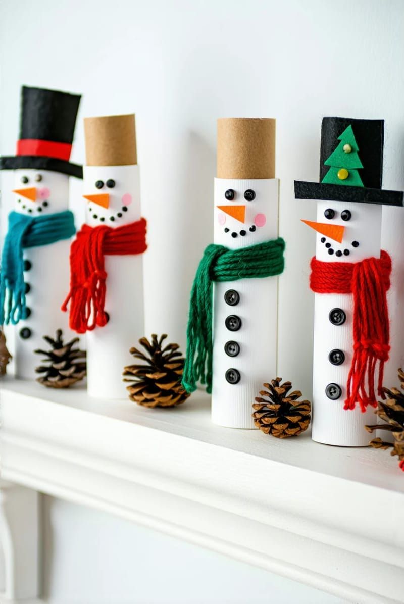 24. Paper Roll Snowmen with Button Eyes for the Mantel - photo 4