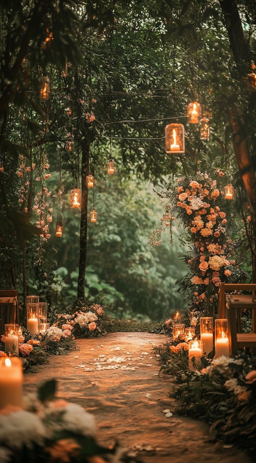 8. Lantern-Lit Aisle With Cozy Candles