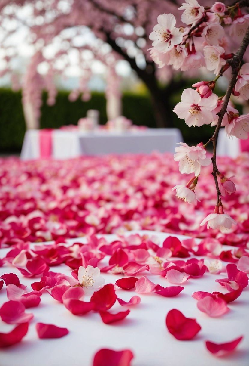 8) Cherry Blossom Petals Scattered on Tables