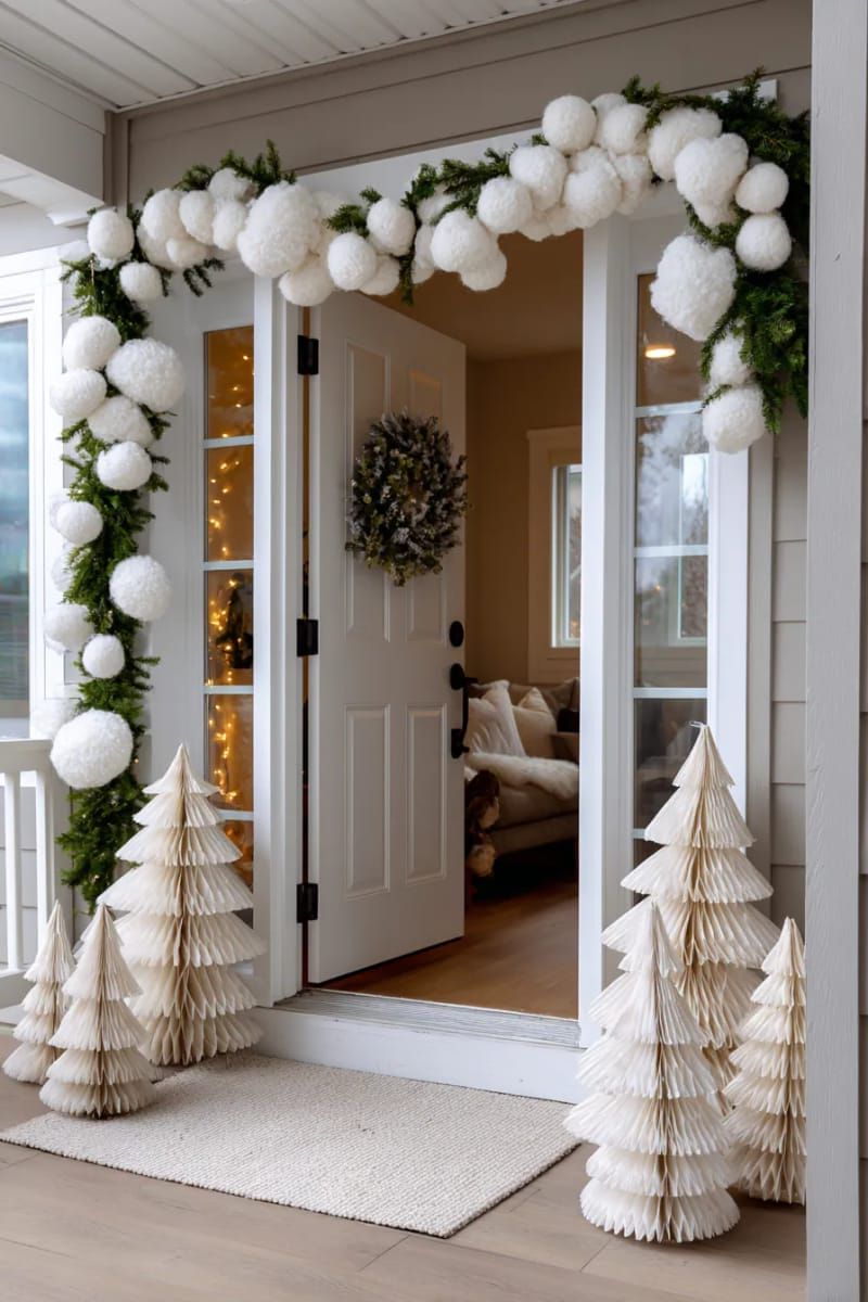 27. Snowball Garland and Paper Trees for Subtle Winter Style