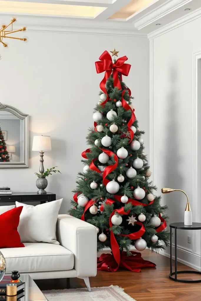 Minimalist Red and Silver Tree Styling