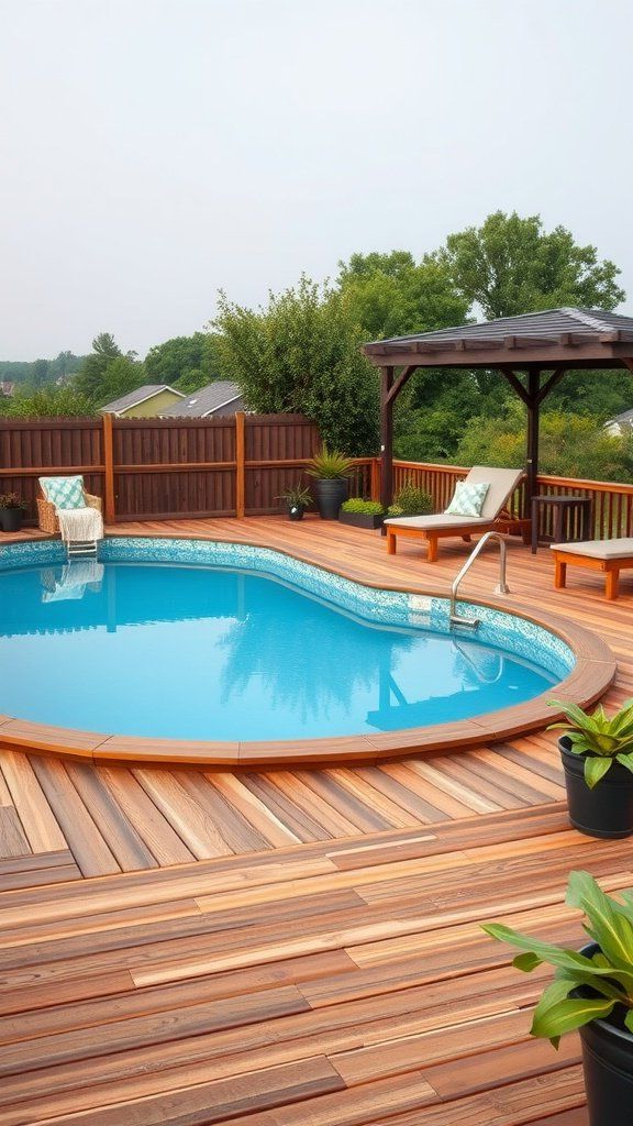 Elegant Wooden Deck Ideas for Above Ground Pools