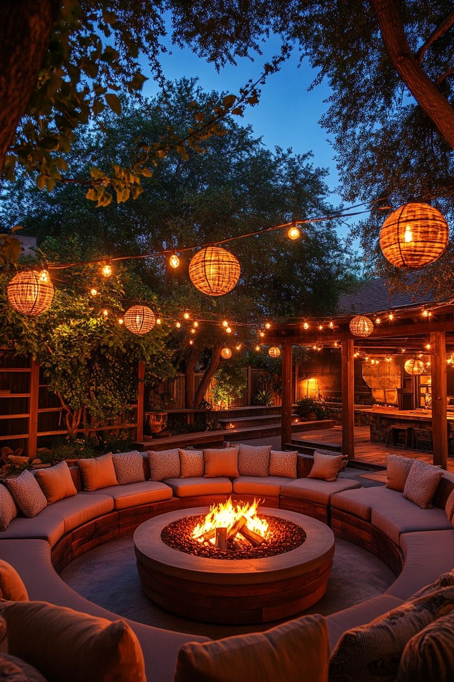 16. Combine Glowing Lanterns With Built-In Seating