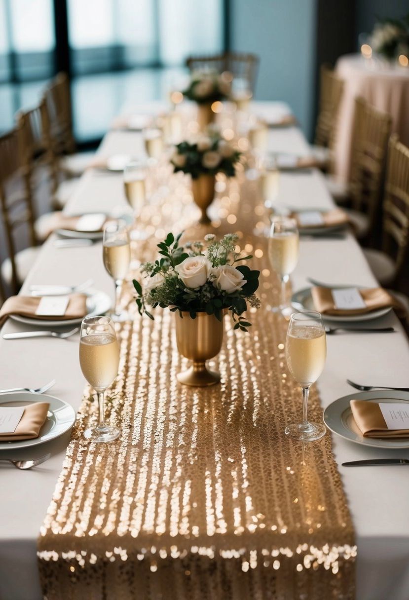 1) Champagne sequin table runners