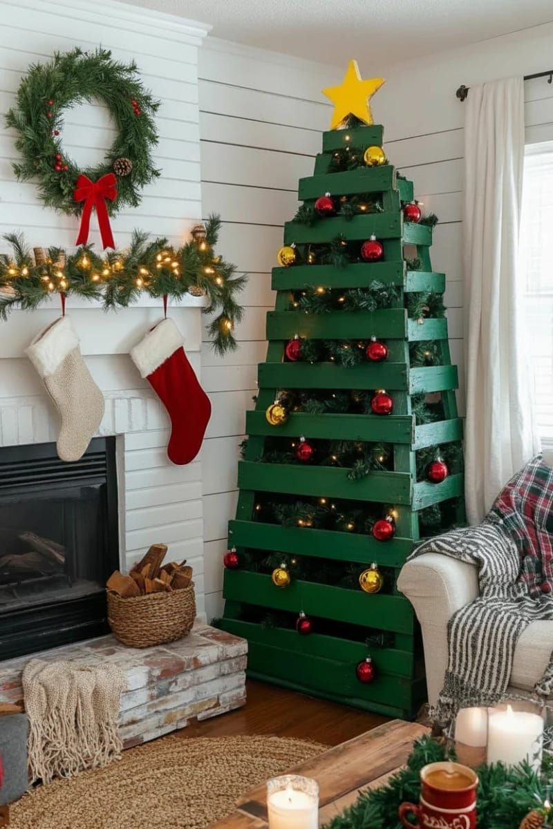 6. Classic green pallet tree with star topper
