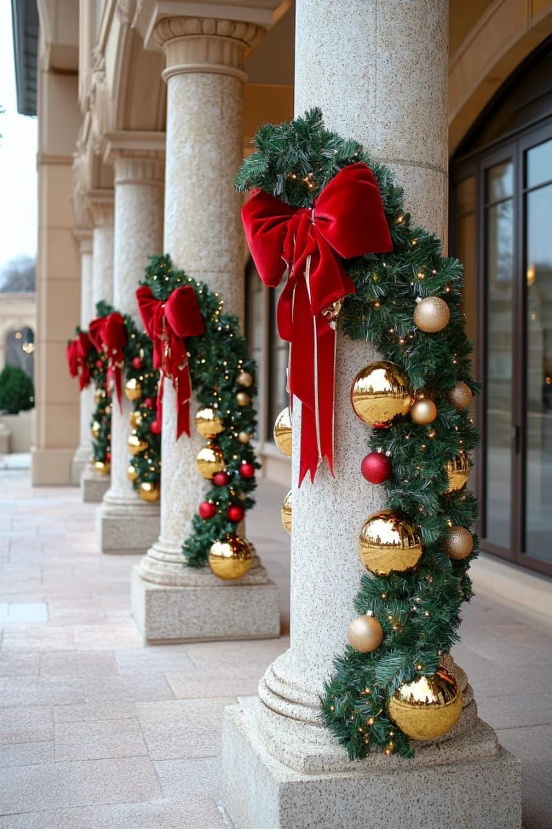 30. Gold Baubles and Red Bows Wrap the Pillars - photo 2