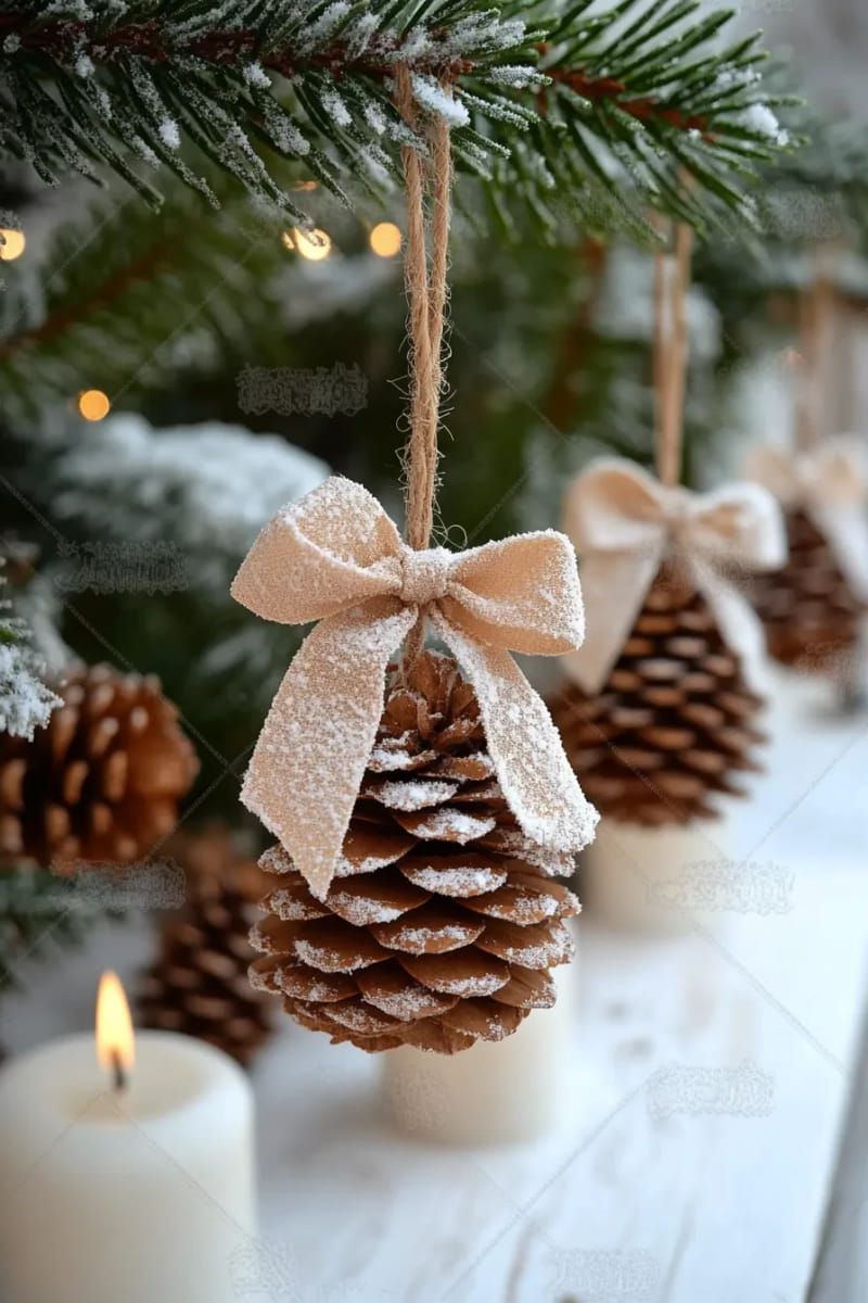 9. Frosted Pinecone Ornaments With Glitter and Twine - photo 2