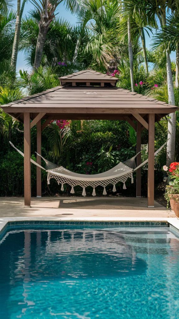 Poolside Gazebo With Hammock Setup