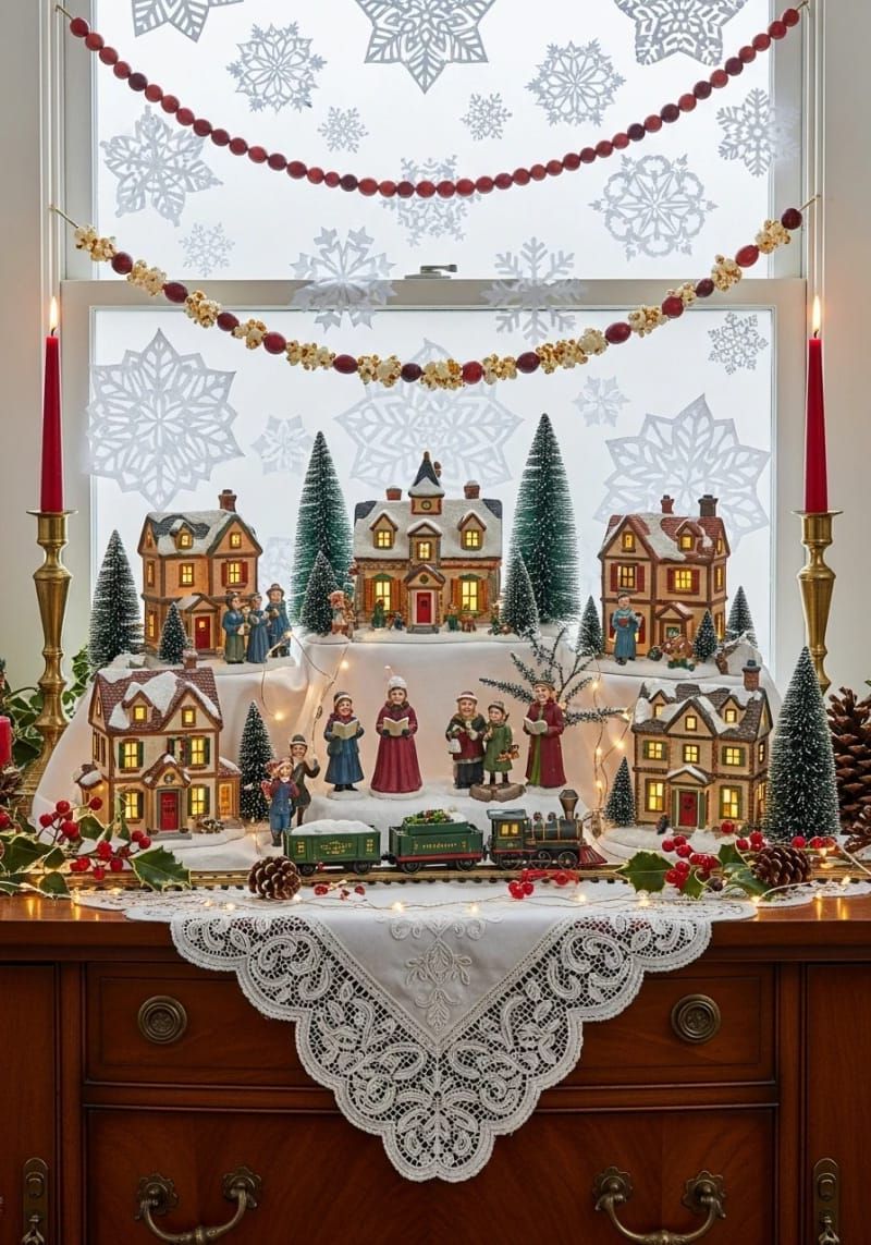 19. Vintage Christmas village displayed on a sideboard - photo 2