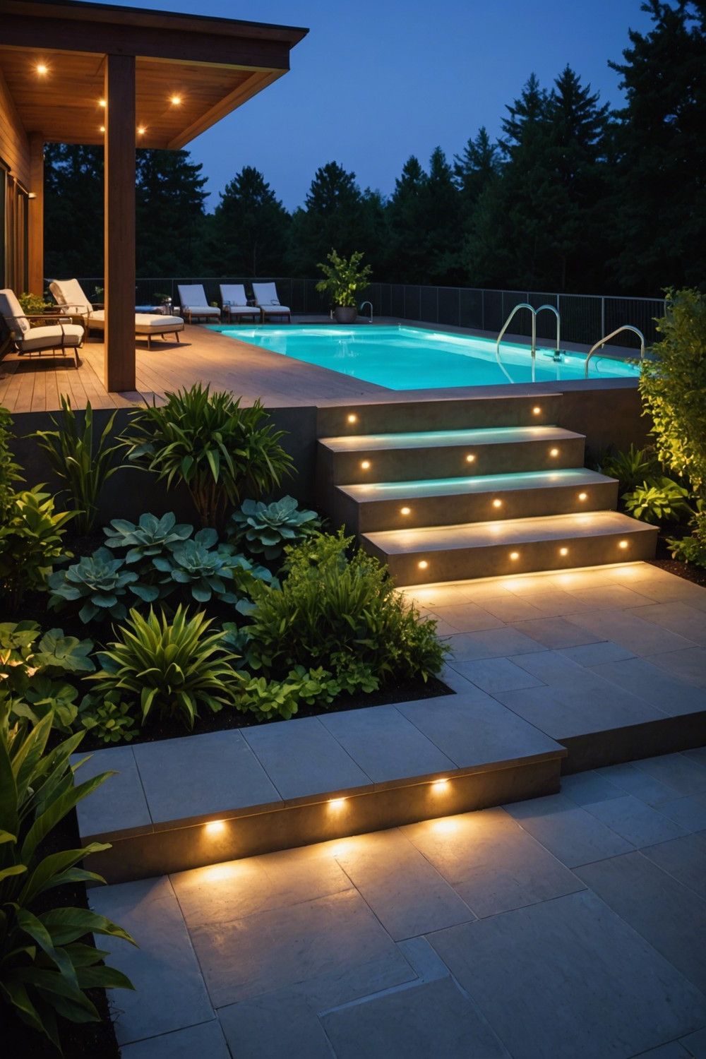 Steps with Lighted Handrails