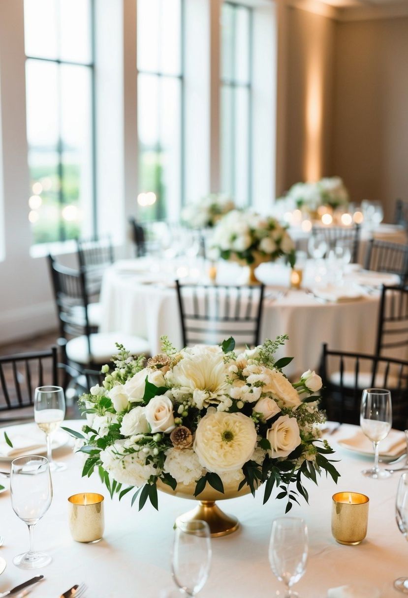 6) Gold and white flower centerpieces