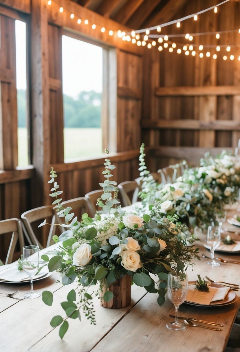 5) Bohemian Eucalyptus And Floral Table Displays