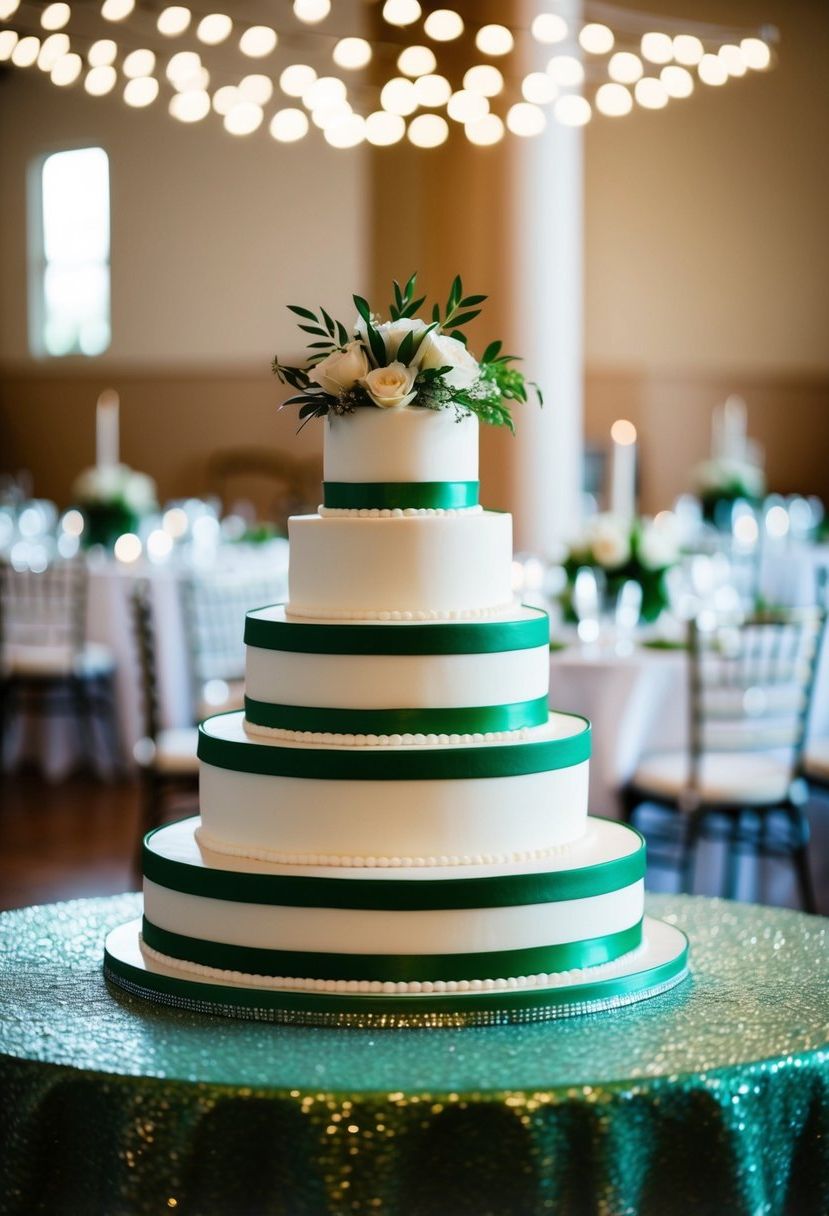 7) Layered Wedding Cake With Green and White Accents