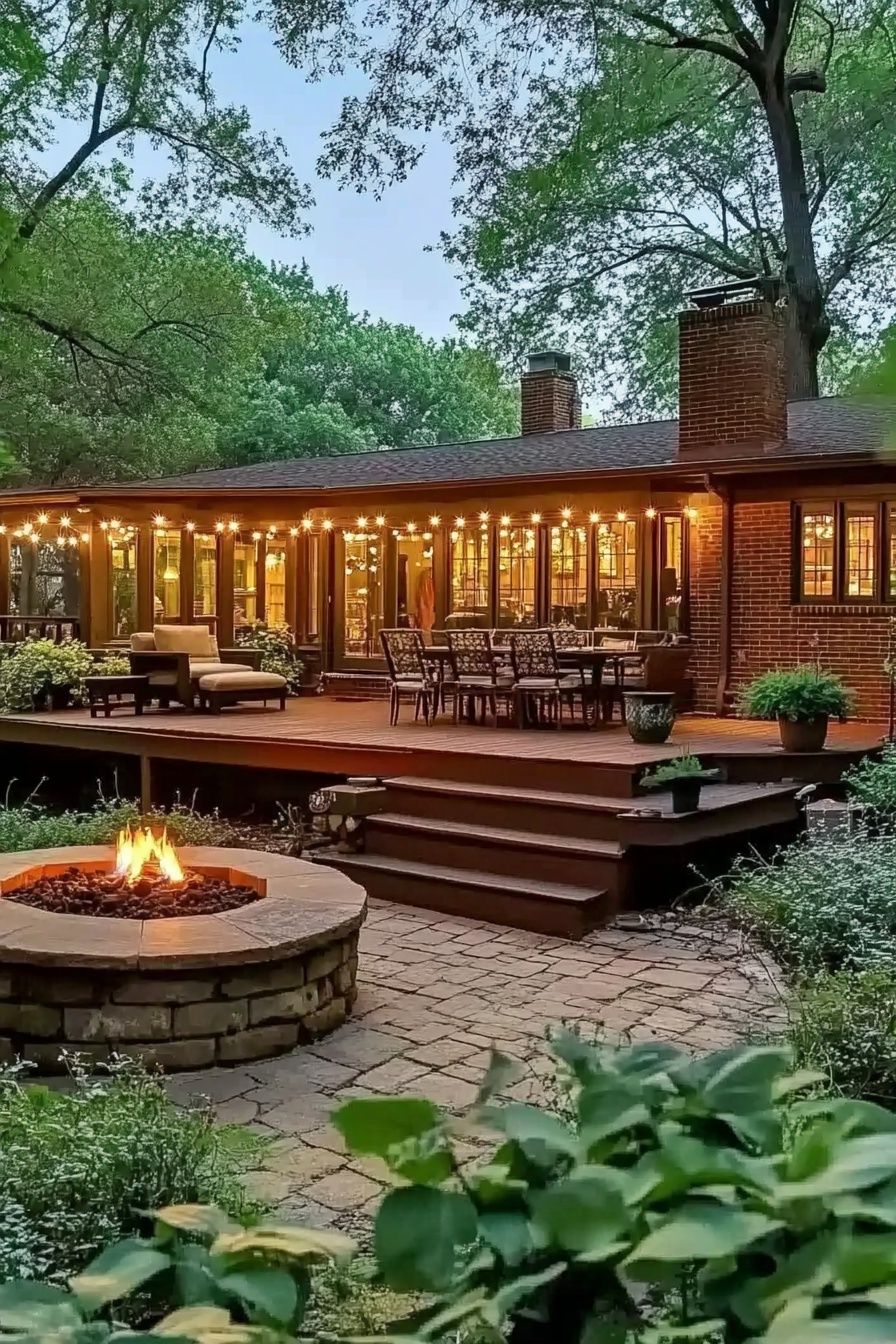 12. A Rustic Fire Pit on a Cozy Deck