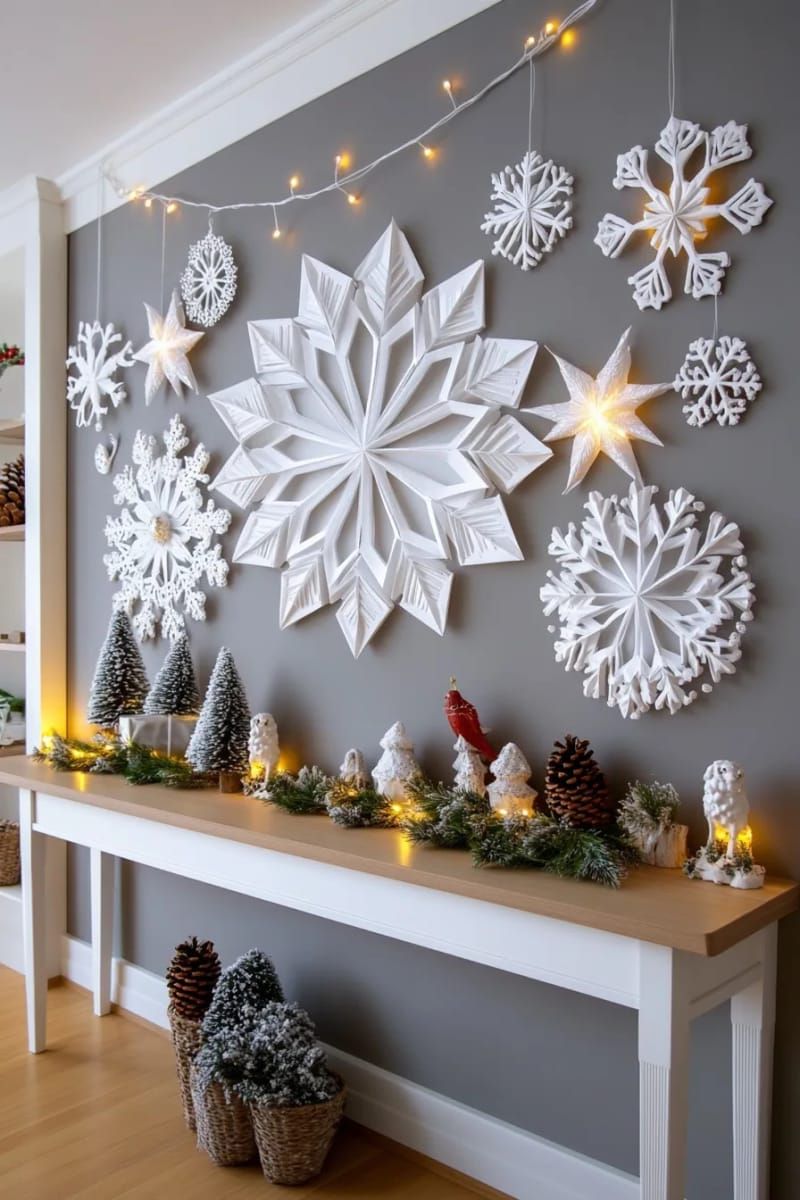1. Layered 3D Paper Snowflake Stars for Winter Walls - photo 2