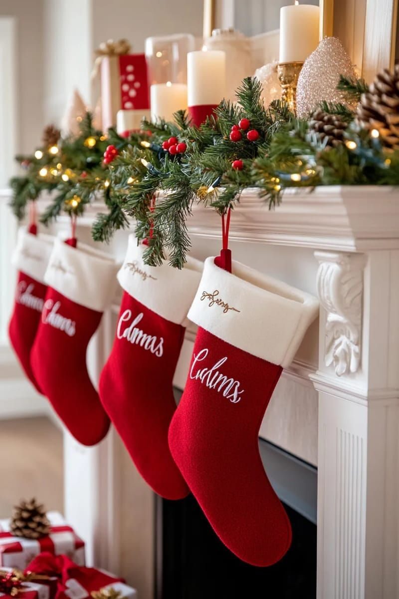 9. Personalized Red Stockings on the Mantel - photo 3
