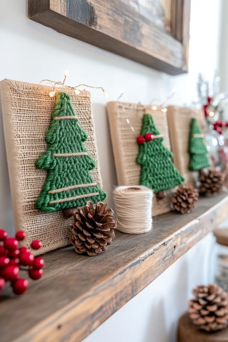 7. Mini Yarn and Twig Christmas Trees in Frames - photo 2