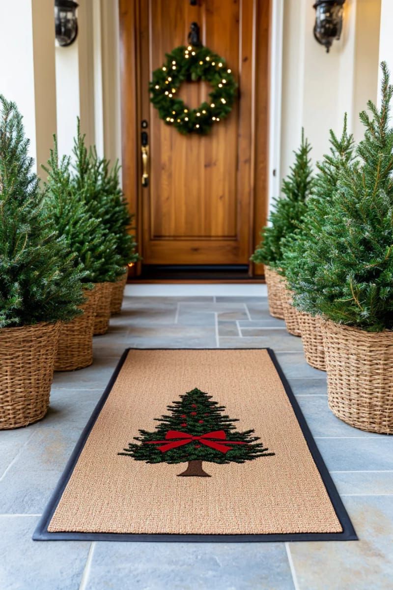 24. Mini Fir Trees Frame a Festive Doormat - photo 2