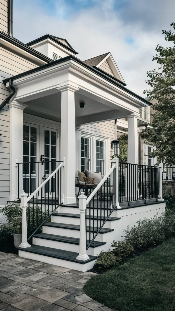 23) Black Iron Spindles on White Railings