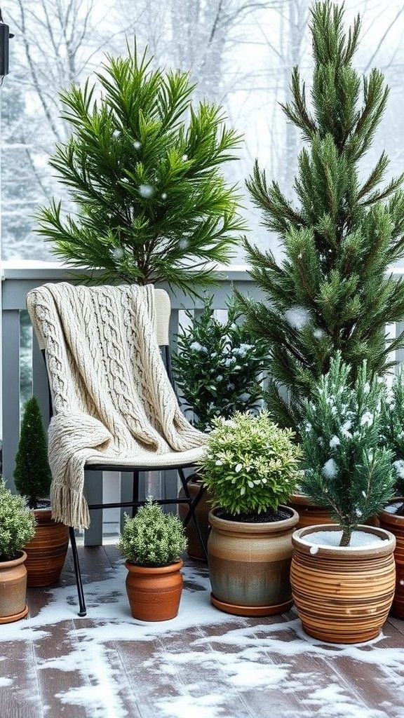 Bring in Potted Evergreen Plants