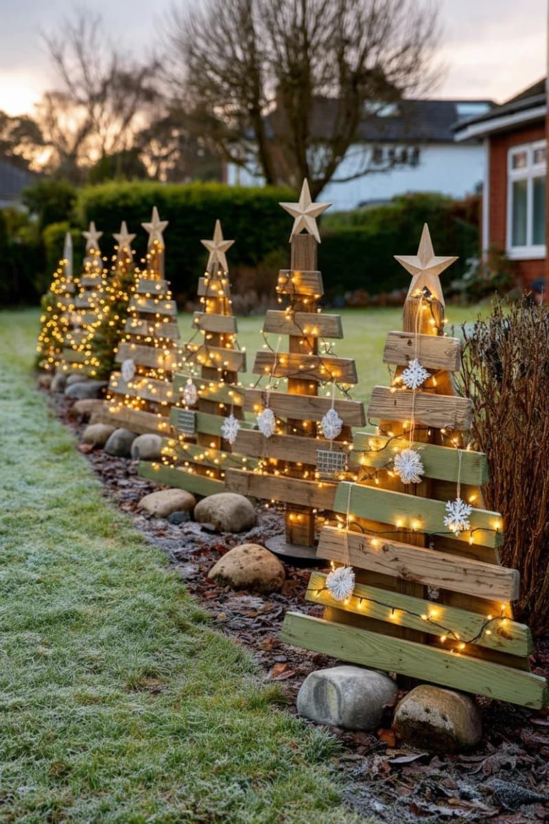 18. Outdoor pallet tree row with solar lights - photo 2