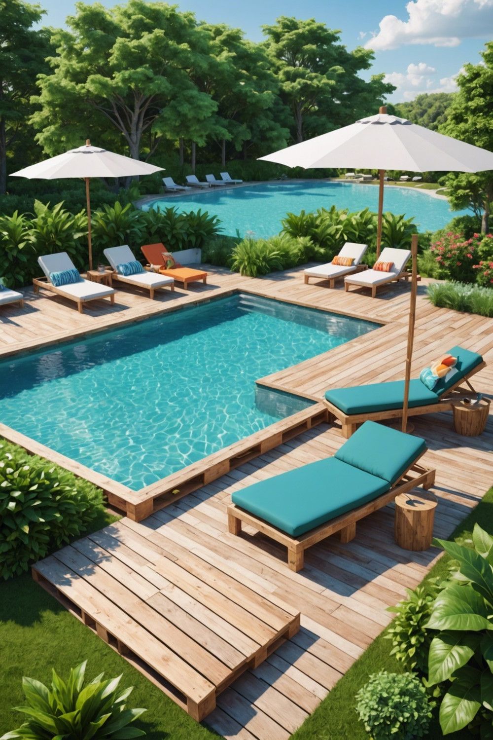 Pallet Pool Decks Built for Umbrella Holders