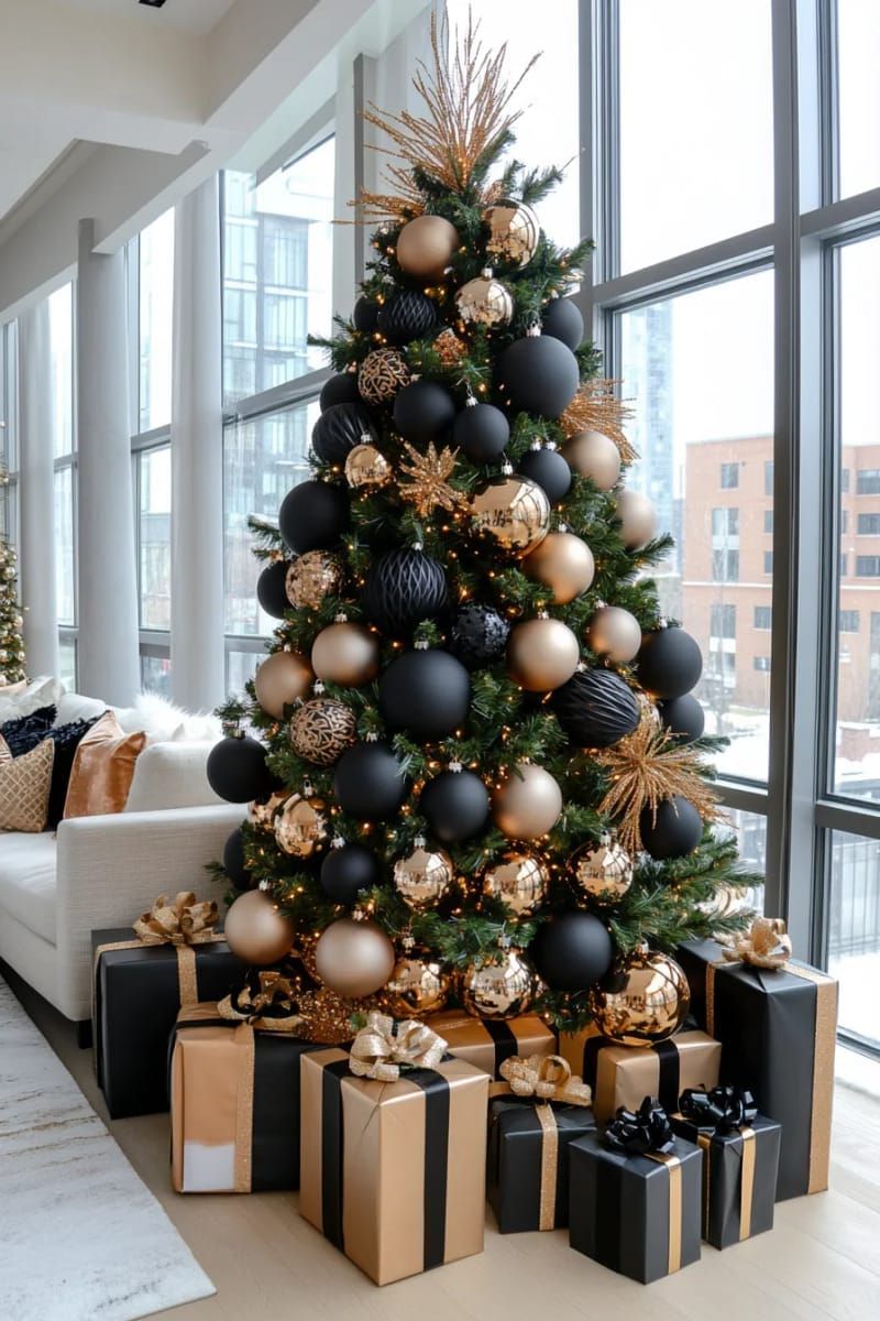 4. Matte black and champagne gold modern tree look - photo 2