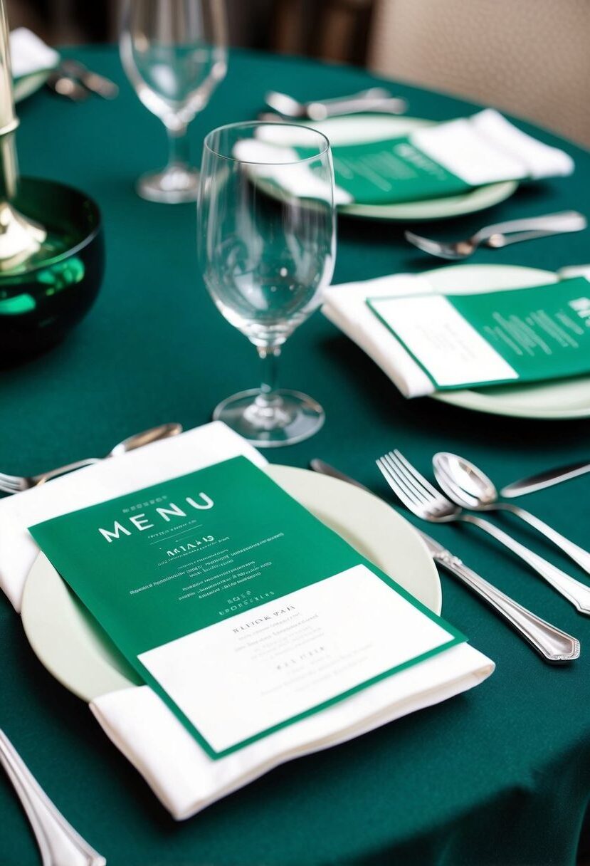 1) Emerald Table Settings on White Linen
