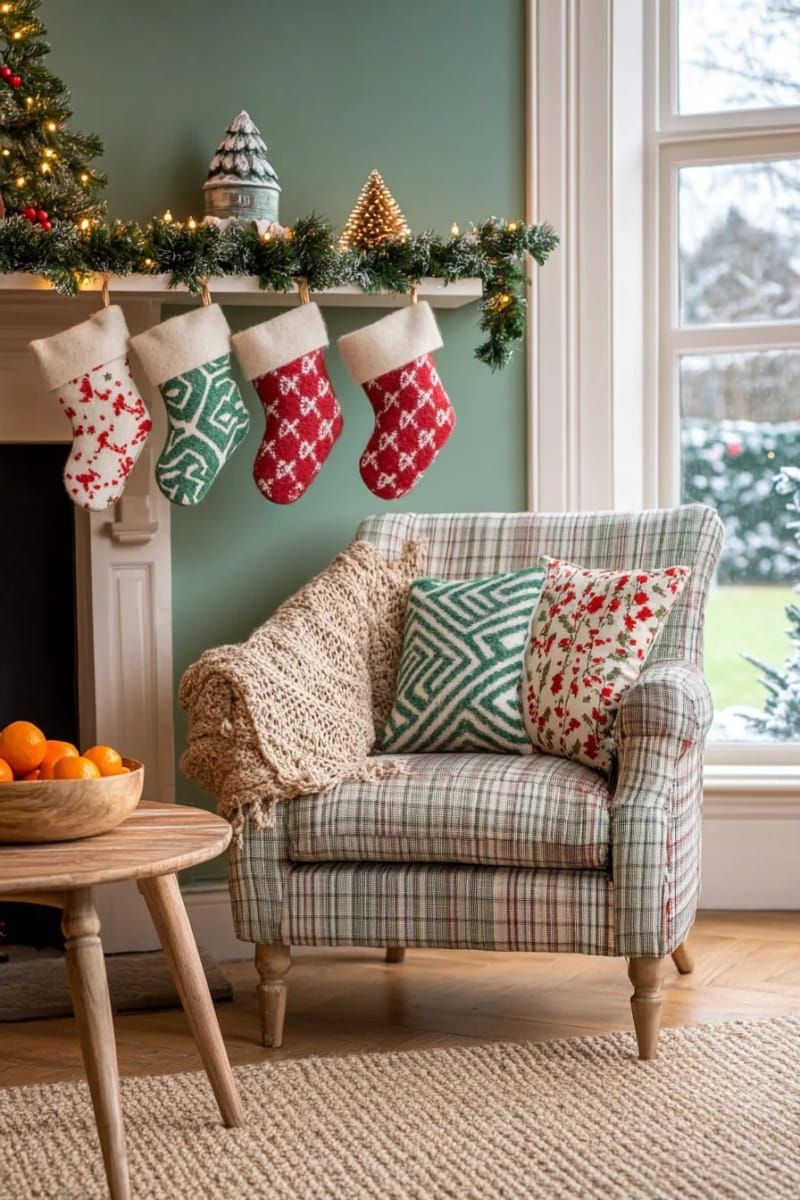 15. Mini Elf Stockings Strung Along a Wall